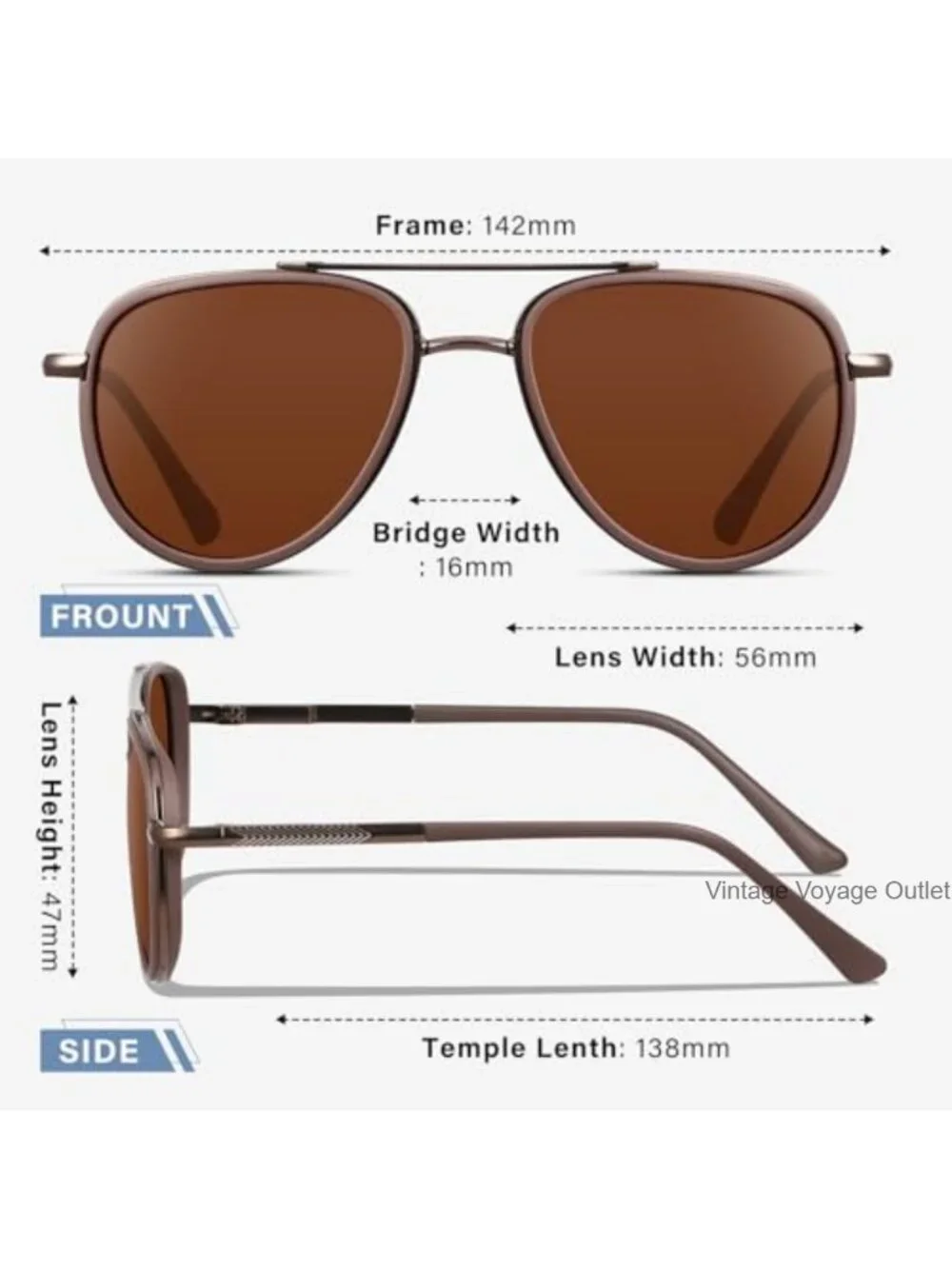 Polarized Aviator Sunglasses with UV Protection Metal Frame